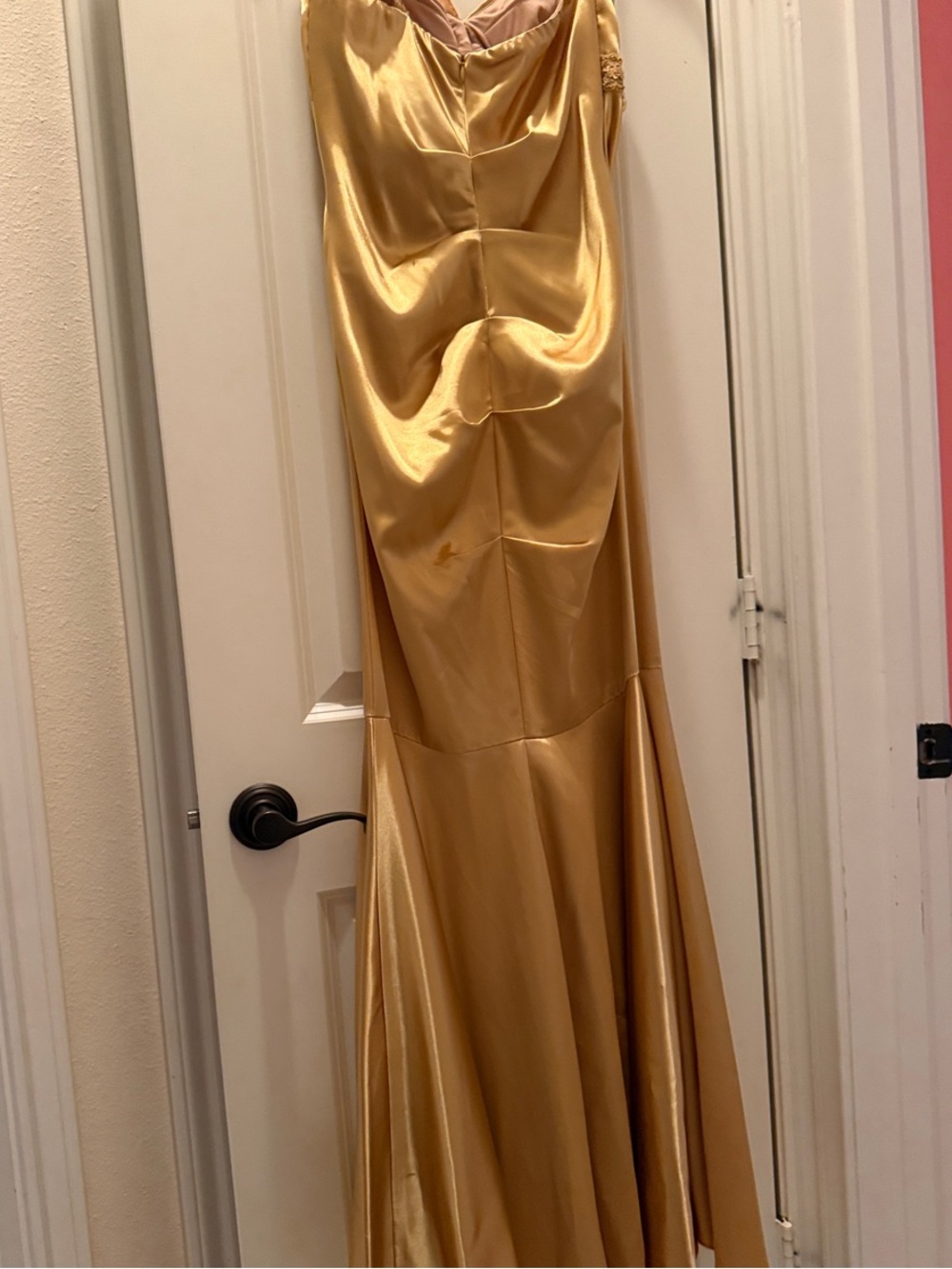 Vintage Jump Apparel by Wendye Chaitin Gold One-Shoulder Satin Prom Dress - Picture 6 of 9